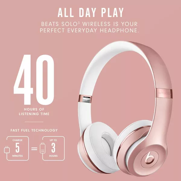 Beats Solo 3 Bluetooth Wireless On-Ear Headphones Rose Gold