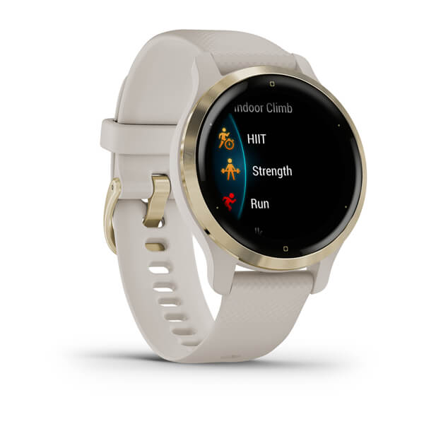 Garmin Venu? 2S Light Gold Stainless Steel Bezel with Light Sand Case and Silicone Band
